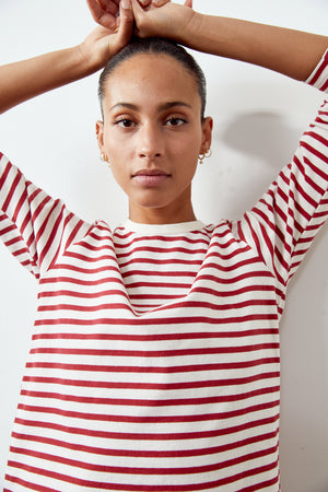 
            
                Load image into Gallery viewer, Red &amp;amp; Ecru Stripe Tee
            
        