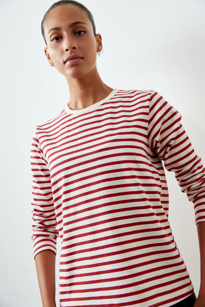
            
                Load image into Gallery viewer, Red &amp;amp; Ecru Stripe Tee
            
        