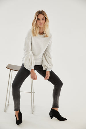 
            
                Load image into Gallery viewer, The Elvie Balloon Sleeve Grey Marle Sweat
            
        